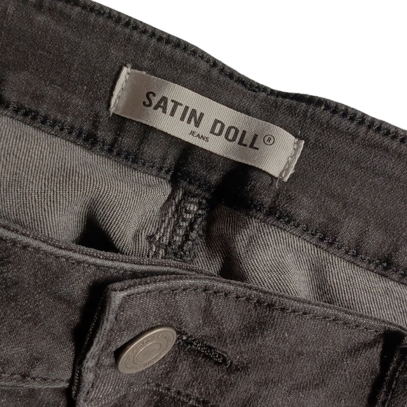 SATIN DOLL Black Manufactured Faded Skinny Slim Jeans 10 (Medium) - Picture 3 of 6